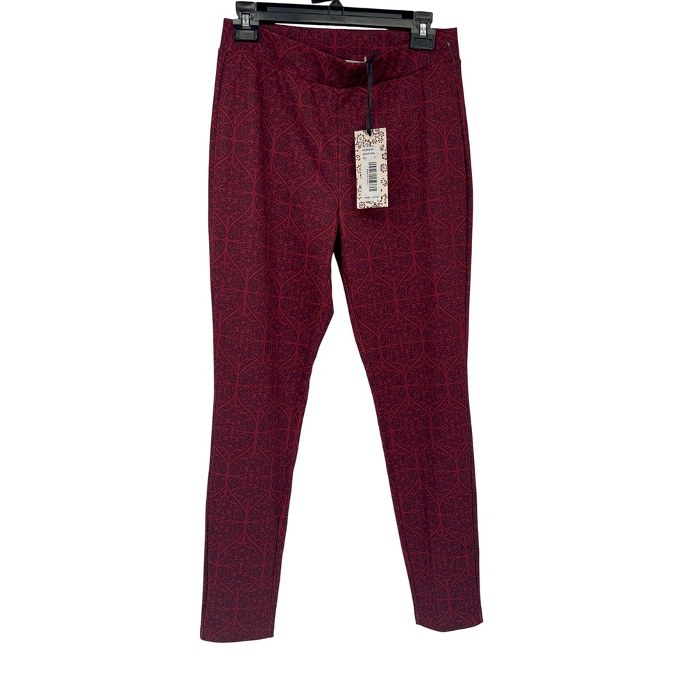 Nanette Lepore Pants Medium Vintage Floral Print Burgundy Red New